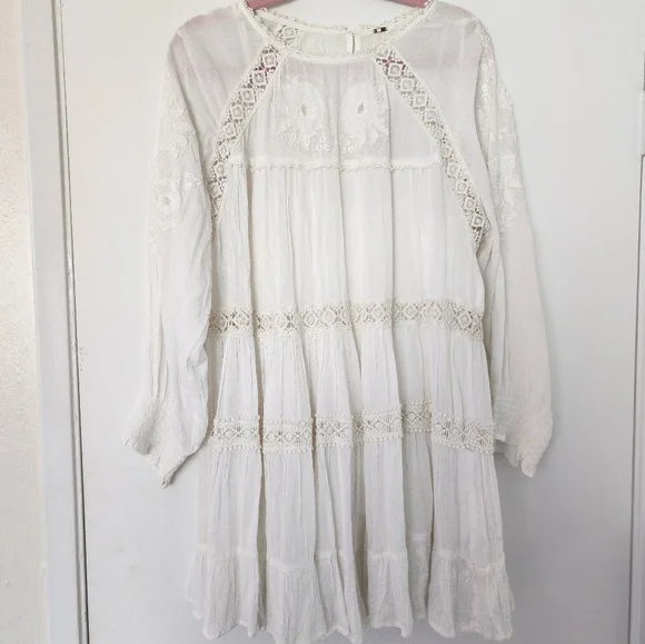 Free People NWT Piece Of Your Heart Floral Embroidered Lace Mini Dress Ivory S - Picture 2 of 8